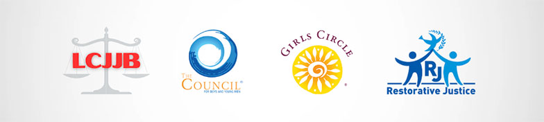 LCJJB, The Council, Girls Circle, and Restorative Justice logos