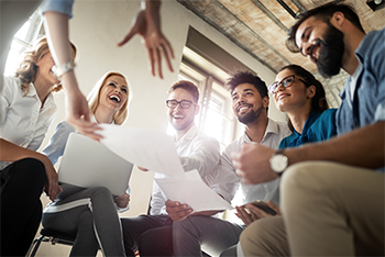 Group of employees working together