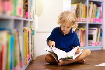 books on a long book shelf